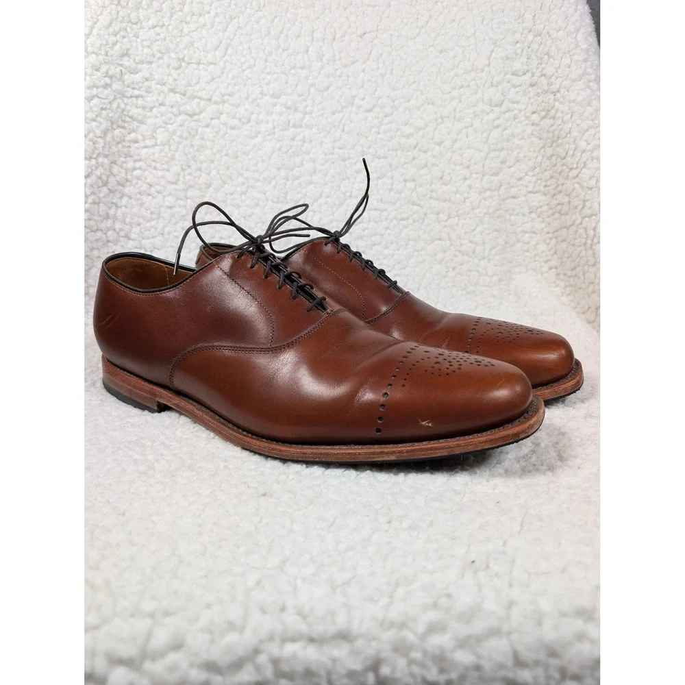 Allen Edmonds Dryden Brown Leather Medallion Cap Toe Oxford Shoes Mens 12 D 1842